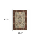 3' X 5' Ivory Red Green Grey Blue And Navy Oriental Power Loom Stain Resistant Area Rug With Fringe - Homeroots - Flyclothing LLC