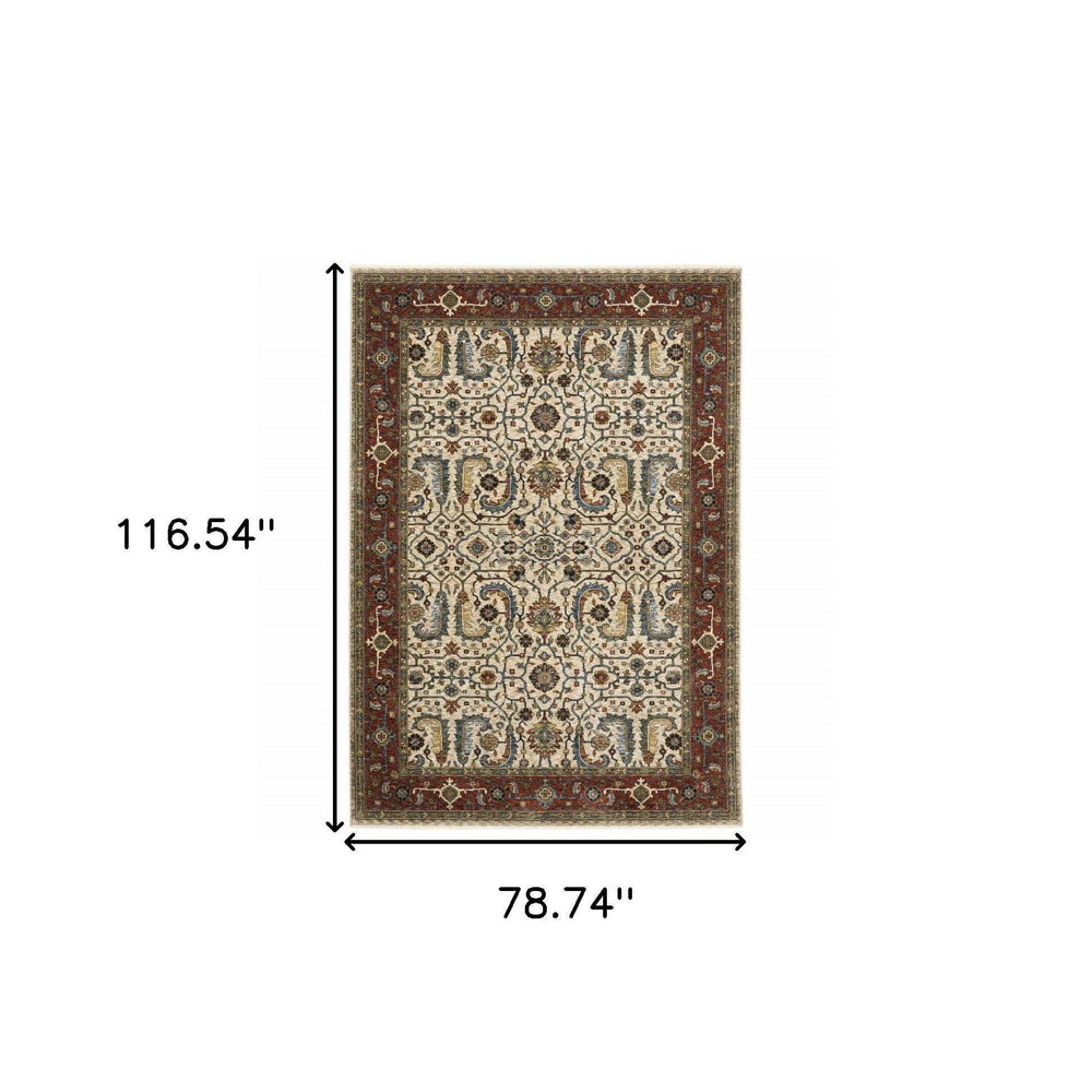 6' X 9' Ivory Red Green Grey Blue And Navy Oriental Power Loom Stain Resistant Area Rug With Fringe - Homeroots - Flyclothing LLC