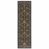 2' X 8' Blue And Beige Oriental Power Loom Runner Rug With Fringe - Homeroots - Flyclothing LLC
