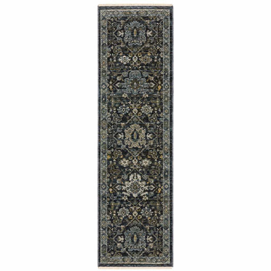 8' Blue and Ivory Oriental Power Loom Runner Rug - Homeroots - Flyclothing LLC
