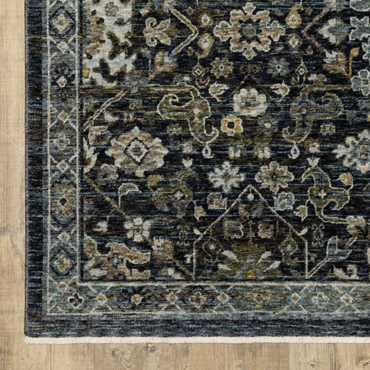 2' X 3' Blue Ivory Grey Gold Green And Brown Oriental Power Loom Stain Resistant Area Rug With Fringe - Homeroots - Flyclothing LLC