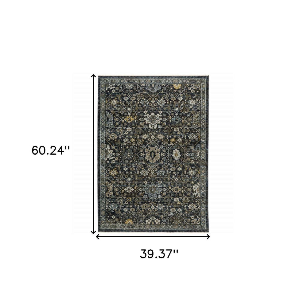 3' X 5' Blue Ivory Grey Gold Green And Brown Oriental Power Loom Stain Resistant Area Rug With Fringe - Homeroots - Flyclothing LLC