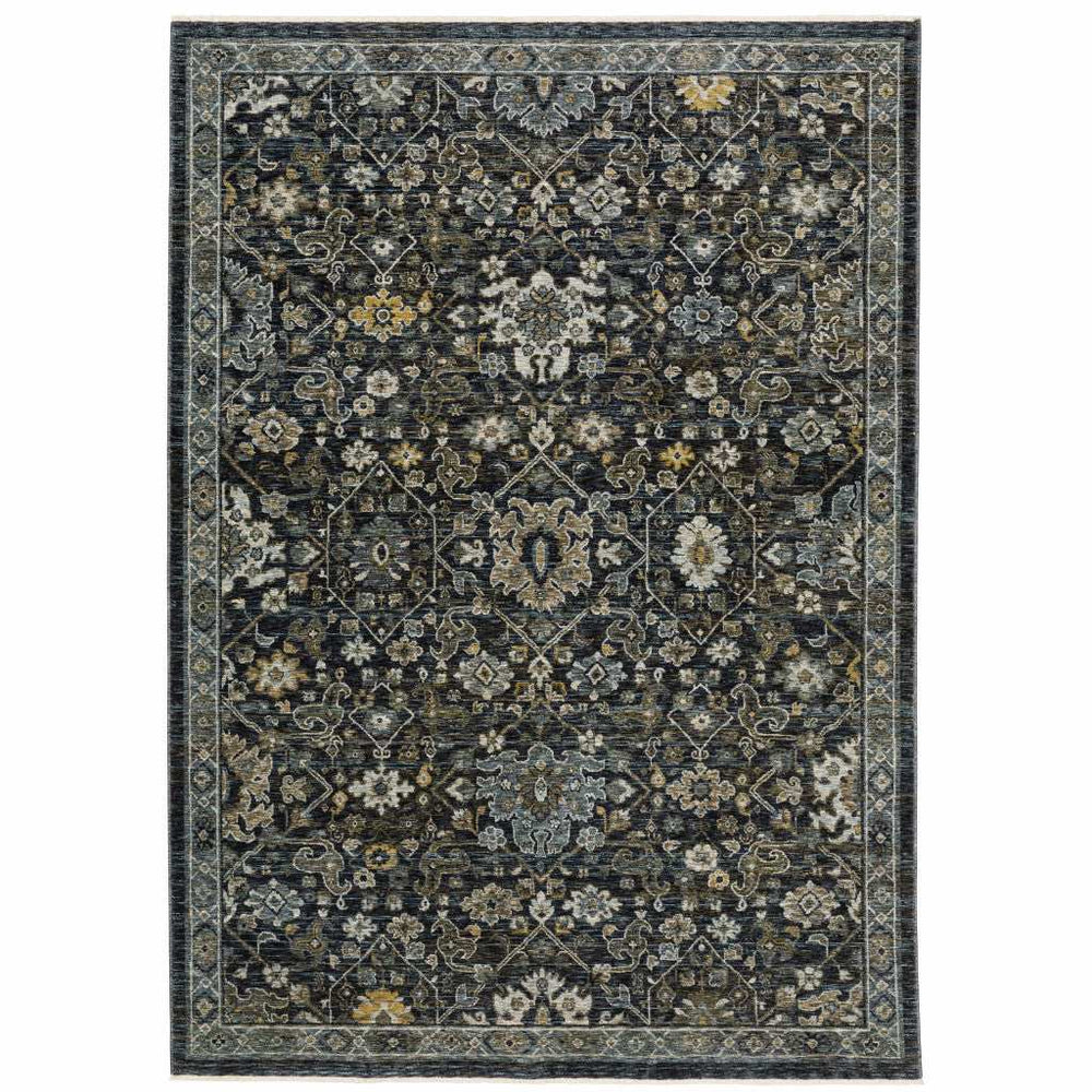 5' X 8' Blue Ivory Grey Gold Green And Brown Oriental Power Loom Stain Resistant Area Rug With Fringe - Homeroots - Flyclothing LLC