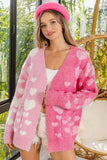 BiBi Heart Color Block V-Beck Knit Cardigan with Pockets - Trendsi - Flyclothing LLC