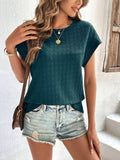 Textured Round Neck Short Sleeve Top - Trendsi - Flyclothing LLC