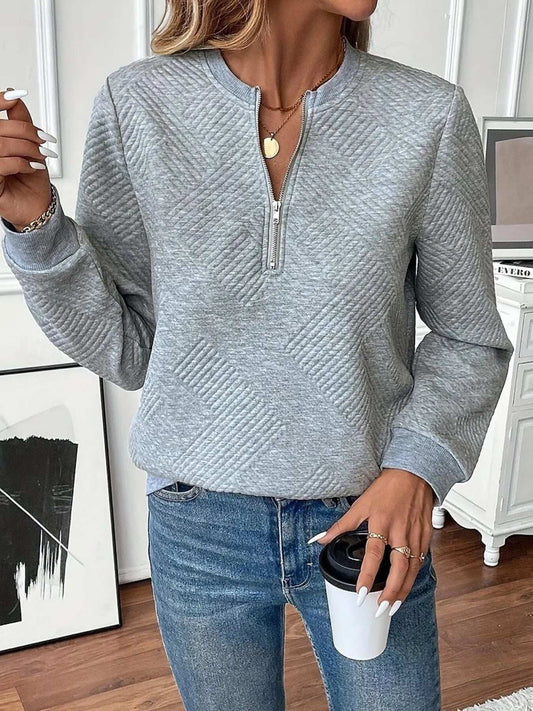 Quarter Zip Textured Long Sleeve Sweatshirt - Trendsi - Flyclothing LLC