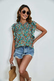 Ruffled Ditsy Floral Mock Neck Cap Sleeve Blouse - Trendsi - Flyclothing LLC