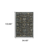 8' X 11' Blue Ivory Grey Gold Green And Brown Oriental Power Loom Stain Resistant Area Rug With Fringe - Homeroots - Flyclothing LLC