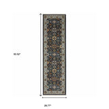 2' X 8' Blue And Beige Oriental Power Loom Runner Rug With Fringe - Homeroots - Flyclothing LLC