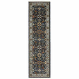 2' X 8' Blue And Beige Oriental Power Loom Runner Rug With Fringe - Homeroots - Flyclothing LLC