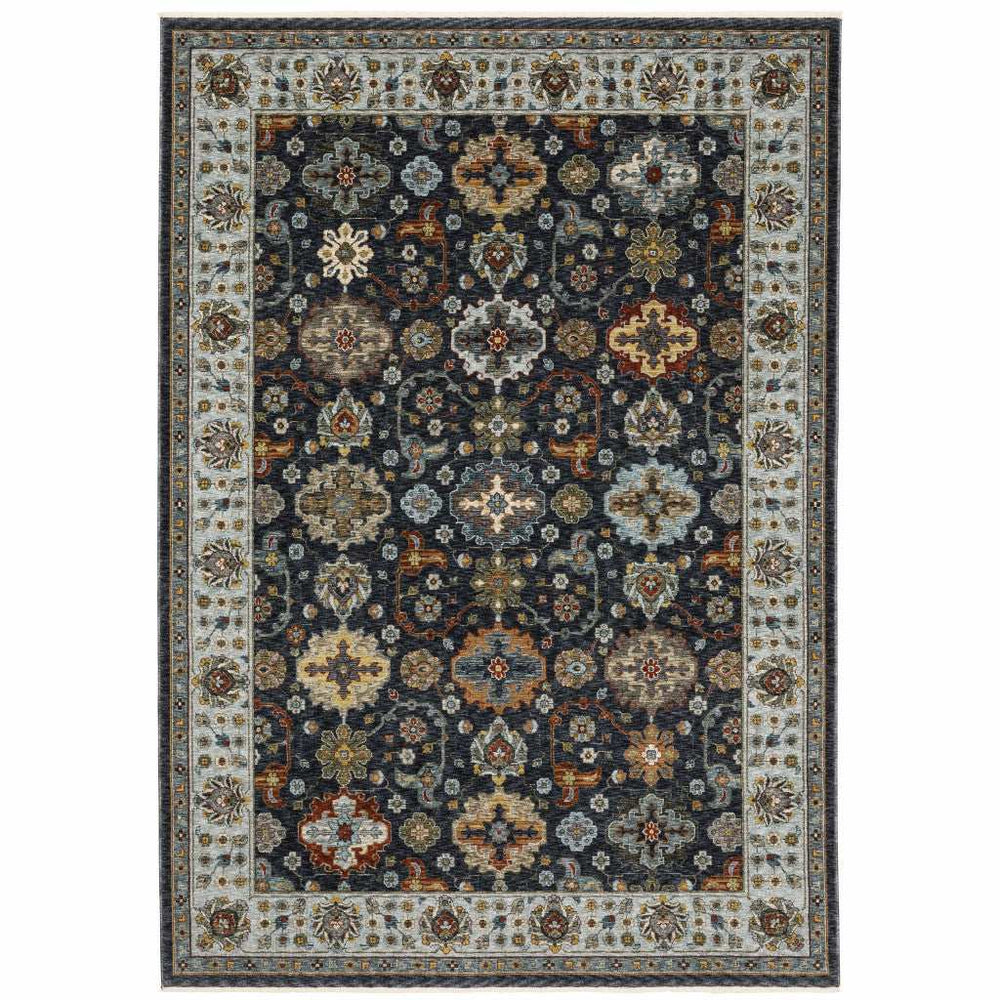 2' X 3' Blue Red Beige Yellow Grey Rust And Gold Oriental Power Loom Stain Resistant Area Rug With Fringe - Homeroots - Flyclothing LLC