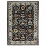 2' X 3' Blue Red Beige Yellow Grey Rust And Gold Oriental Power Loom Stain Resistant Area Rug With Fringe - Homeroots - Flyclothing LLC