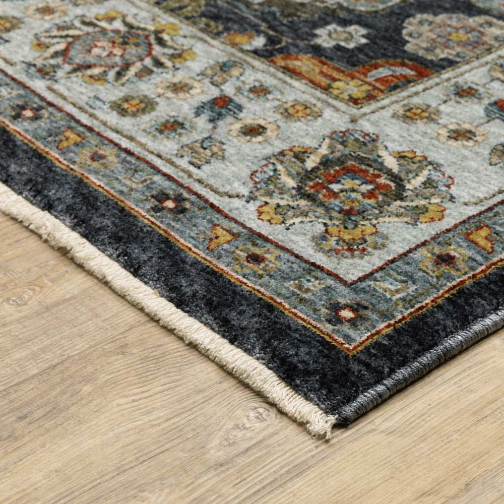 2' X 3' Blue Red Beige Yellow Grey Rust And Gold Oriental Power Loom Stain Resistant Area Rug With Fringe - Homeroots - Flyclothing LLC