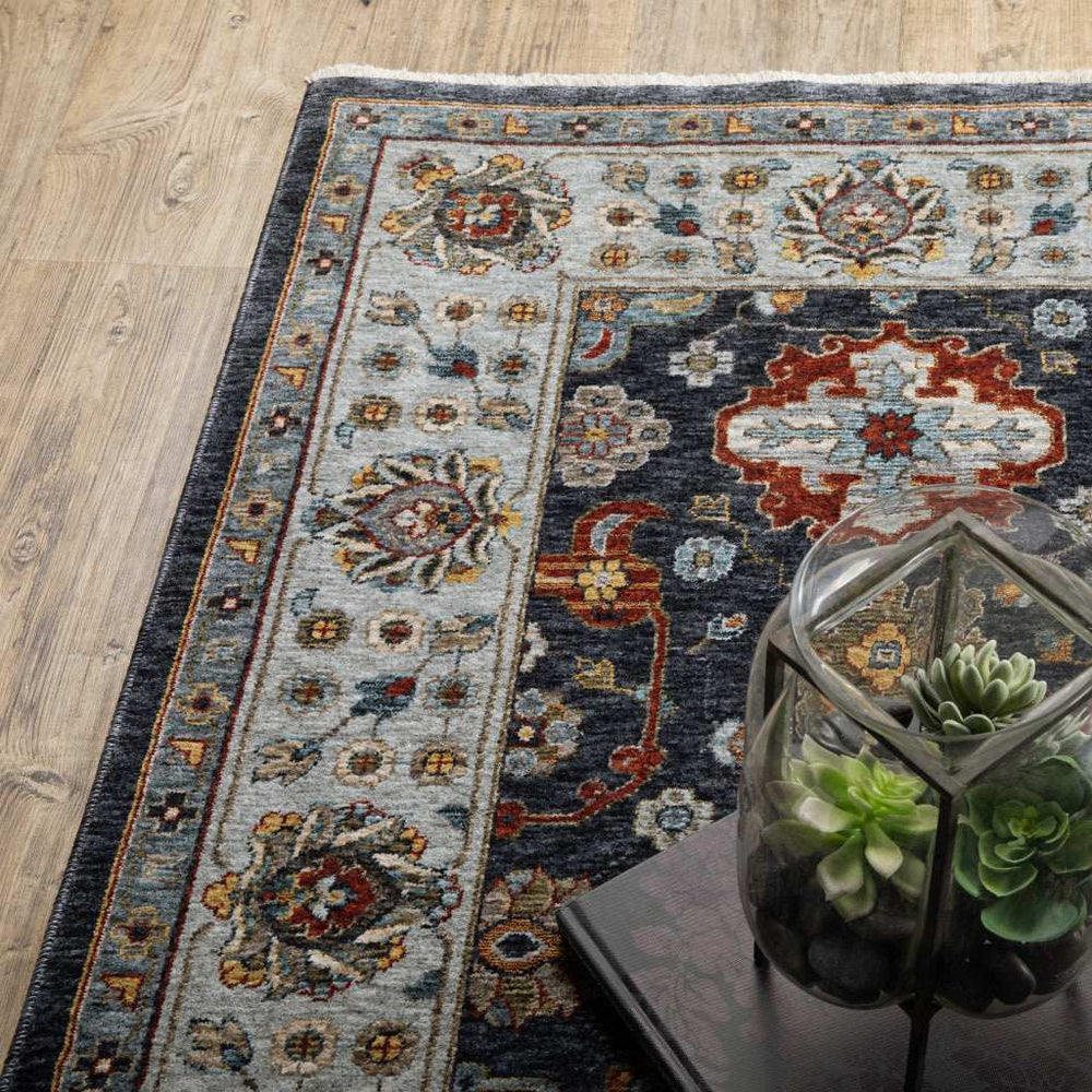 2' X 3' Blue Red Beige Yellow Grey Rust And Gold Oriental Power Loom Stain Resistant Area Rug With Fringe - Homeroots - Flyclothing LLC