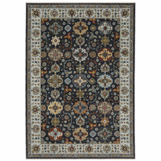 10' X 13' Blue Red Beige Yellow Grey Rust And Gold Oriental Power Loom Stain Resistant Area Rug With Fringe - Homeroots - Flyclothing LLC