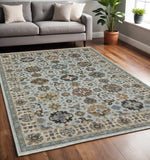 5' X 8' Blue Beige Grey Green Yellow And Rust Oriental Power Loom Stain Resistant Area Rug With Fringe - Homeroots - Flyclothing LLC