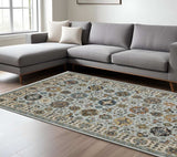 6' X 9' Blue Beige Grey Green Yellow And Rust Oriental Power Loom Stain Resistant Area Rug With Fringe - Homeroots - Flyclothing LLC