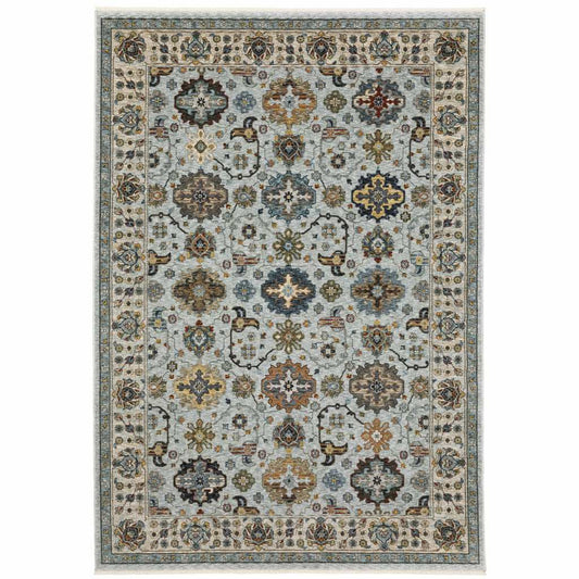 6' X 9' Blue Beige Grey Green Yellow And Rust Oriental Power Loom Stain Resistant Area Rug With Fringe - Homeroots - Flyclothing LLC