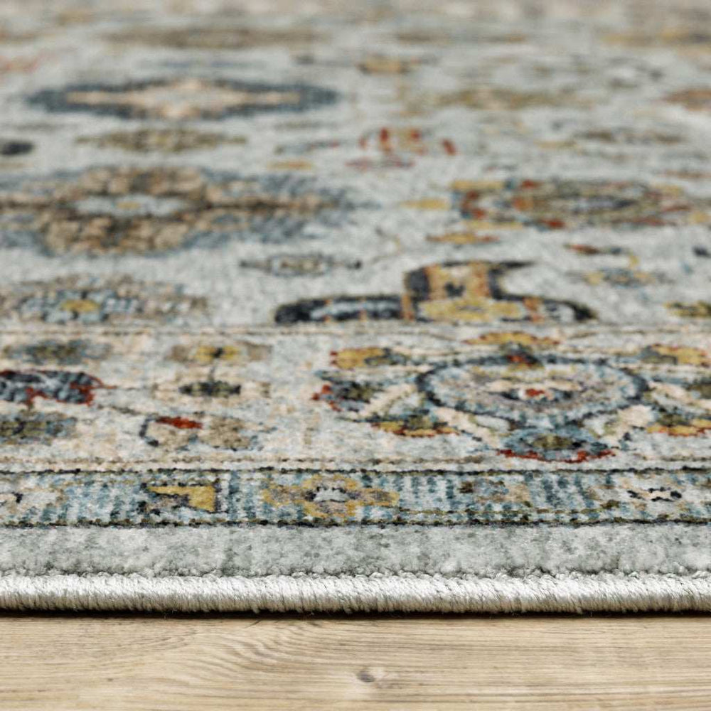 8' X 11' Blue Beige Grey Green Yellow And Rust Oriental Power Loom Stain Resistant Area Rug With Fringe - Homeroots - Flyclothing LLC