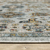8' X 11' Blue Beige Grey Green Yellow And Rust Oriental Power Loom Stain Resistant Area Rug With Fringe - Homeroots - Flyclothing LLC