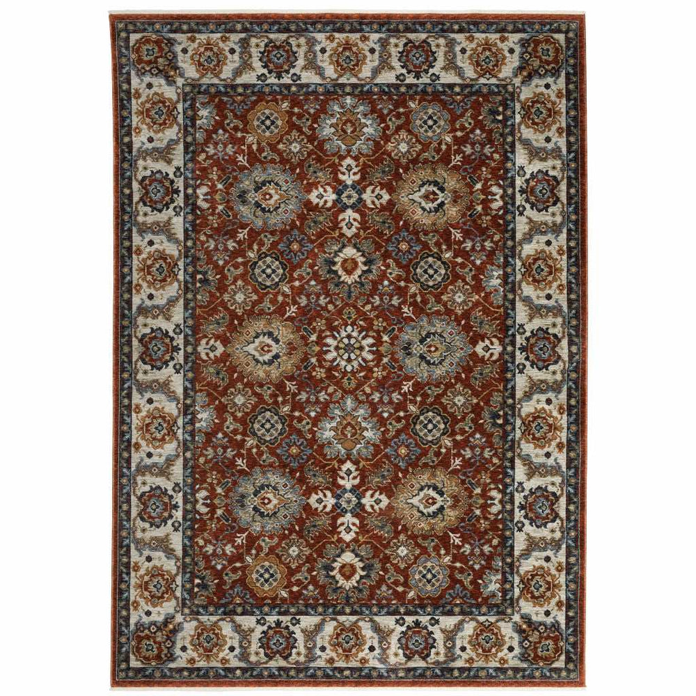 2' X 3' Red Blue Ivory Gold And Navy Oriental Power Loom Stain Resistant Area Rug With Fringe - Homeroots - Flyclothing LLC