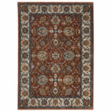 2' X 3' Red Blue Ivory Gold And Navy Oriental Power Loom Stain Resistant Area Rug With Fringe - Homeroots - Flyclothing LLC