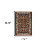 3' X 5' Red Blue Ivory Gold And Navy Oriental Power Loom Stain Resistant Area Rug With Fringe - Homeroots - Flyclothing LLC