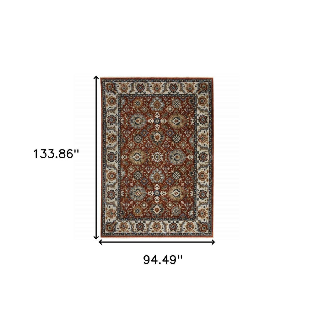 8' X 11' Red Blue Ivory Gold And Navy Oriental Power Loom Stain Resistant Area Rug With Fringe - Homeroots - Flyclothing LLC
