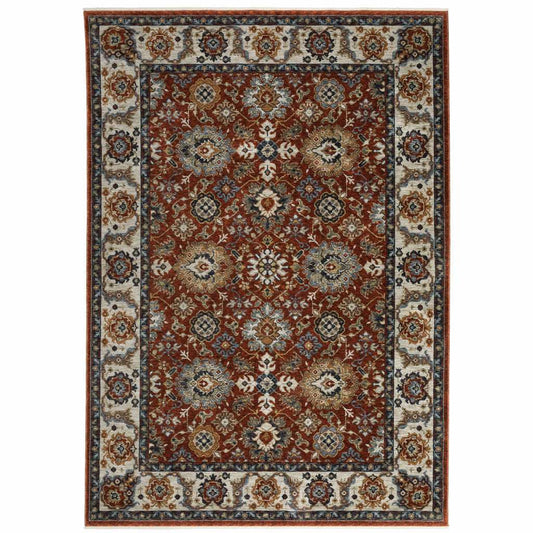 10' X 13' Red Blue Ivory Gold And Navy Oriental Power Loom Stain Resistant Area Rug With Fringe - Homeroots - Flyclothing LLC