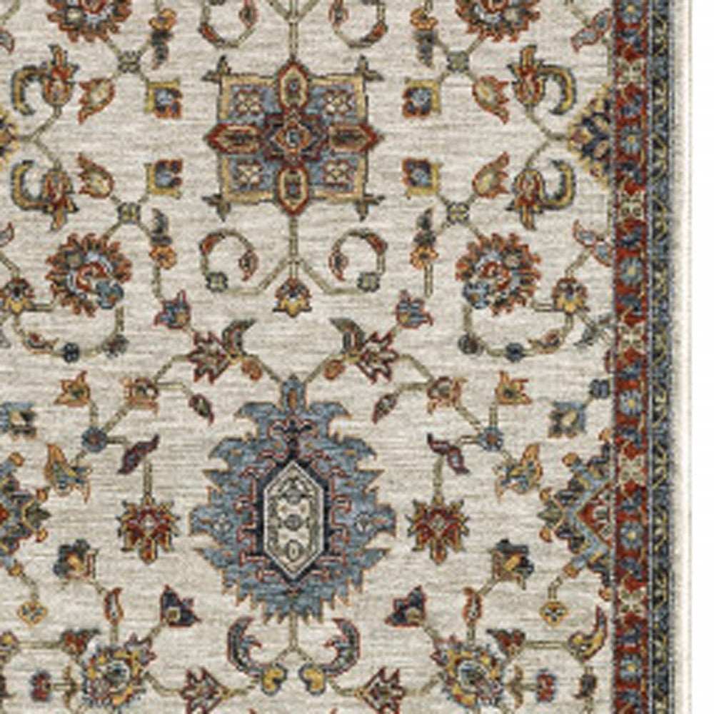 2' X 8' Beige Rust Red Blue Gold And Grey Oriental Power Loom Stain Resistant Runner Rug With Fringe - Homeroots - Flyclothing LLC