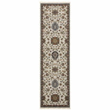 2' X 8' Beige Rust Red Blue Gold And Grey Oriental Power Loom Stain Resistant Runner Rug With Fringe - Homeroots - Flyclothing LLC