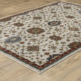 2' X 3' Ivory Grey Rust Red Gold And Shades Of Blue Oriental Power Loom Stain Resistant Area Rug With Fringe - Homeroots - Flyclothing LLC