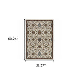 3' X 5' Beige Rust Red Blue Gold And Grey Oriental Power Loom Stain Resistant Area Rug With Fringe - Homeroots - Flyclothing LLC