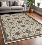 5' X 8' Beige Rust Red Blue Gold And Grey Oriental Power Loom Stain Resistant Area Rug With Fringe - Homeroots - Flyclothing LLC