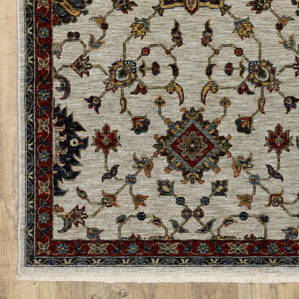 5' X 8' Beige Rust Red Blue Gold And Grey Oriental Power Loom Stain Resistant Area Rug With Fringe - Homeroots - Flyclothing LLC