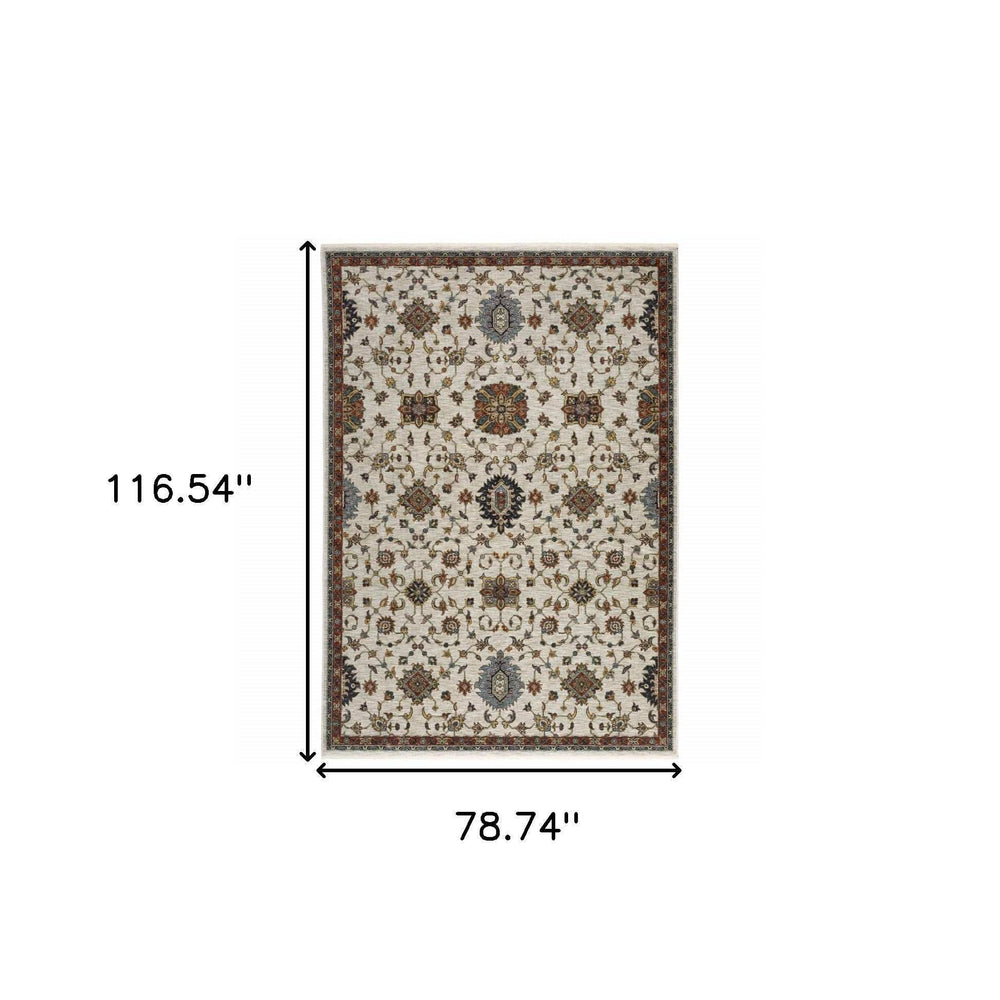 6' X 9' Beige Rust Red Blue Gold And Grey Oriental Power Loom Stain Resistant Area Rug With Fringe - Homeroots - Flyclothing LLC