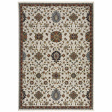 8' X 11' Beige Rust Red Blue Gold And Grey Oriental Power Loom Stain Resistant Area Rug With Fringe - Homeroots - Flyclothing LLC