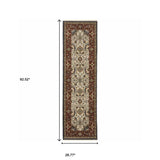 2' X 8' Ivory Beige Red Blue Gold Green And Navy Oriental Power Loom Stain Resistant Runner Rug With Fringe - Homeroots - Flyclothing LLC