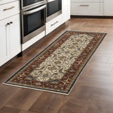 2' X 8' Ivory Beige Red Blue Gold Green And Navy Oriental Power Loom Stain Resistant Runner Rug With Fringe - Homeroots - Flyclothing LLC