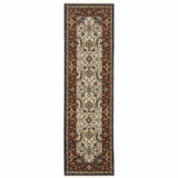 2' X 8' Ivory Beige Red Blue Gold Green And Navy Oriental Power Loom Stain Resistant Runner Rug With Fringe - Homeroots - Flyclothing LLC