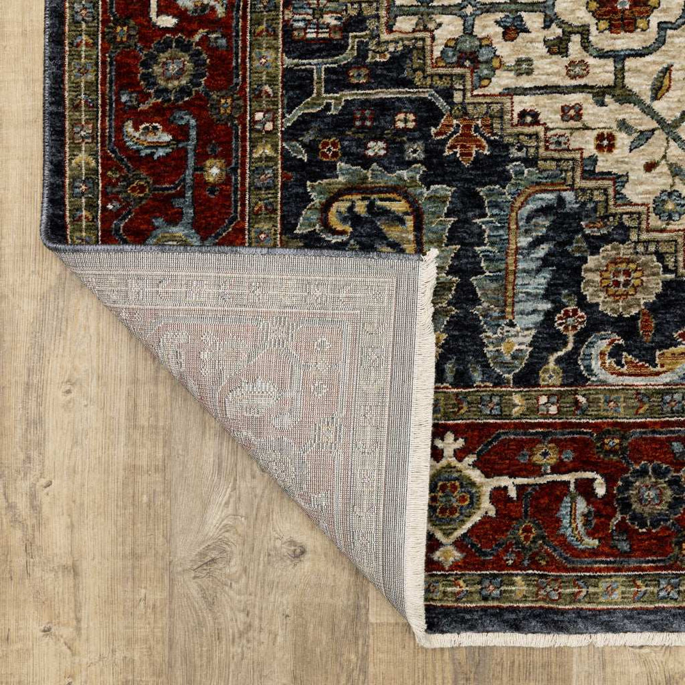 2' X 3' Ivory Beige Red Blue Gold Green And Navy Oriental Power Loom Stain Resistant Area Rug With Fringe - Homeroots - Flyclothing LLC