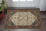 3' X 5' Ivory Beige Red Blue Gold Green And Navy Oriental Power Loom Stain Resistant Area Rug With Fringe - Homeroots - Flyclothing LLC