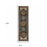 2' X 8' Blue And Beige Oriental Power Loom Runner Rug With Fringe - Homeroots - Flyclothing LLC