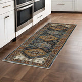 2' X 8' Blue And Beige Oriental Power Loom Runner Rug With Fringe - Homeroots - Flyclothing LLC