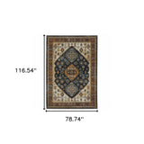 6' X 9' Blue Red Beige Orange Gold And Tan Oriental Power Loom Stain Resistant Area Rug With Fringe - Homeroots - Flyclothing LLC