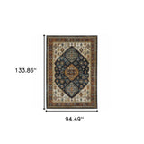 8' X 11' Blue Red Beige Orange Gold And Tan Oriental Power Loom Stain Resistant Area Rug With Fringe - Homeroots - Flyclothing LLC