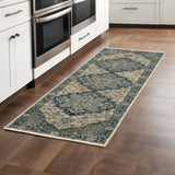2' X 8' Blue And Beige Oriental Power Loom Runner Rug With Fringe - Homeroots - Flyclothing LLC