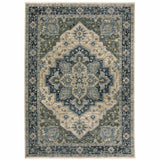 2' X 3' Blue Grey Beige Tan Green And Gold Oriental Power Loom Stain Resistant Area Rug With Fringe - Homeroots - Flyclothing LLC