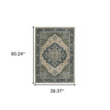 3' X 5' Blue Grey Beige Tan Green And Gold Oriental Power Loom Stain Resistant Area Rug With Fringe - Homeroots - Flyclothing LLC