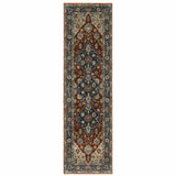 2' X 8' Blue Beige Tan Brown Gold And Rust Red Oriental Power Loom Stain Resistant Runner Rug With Fringe - Homeroots - Flyclothing LLC